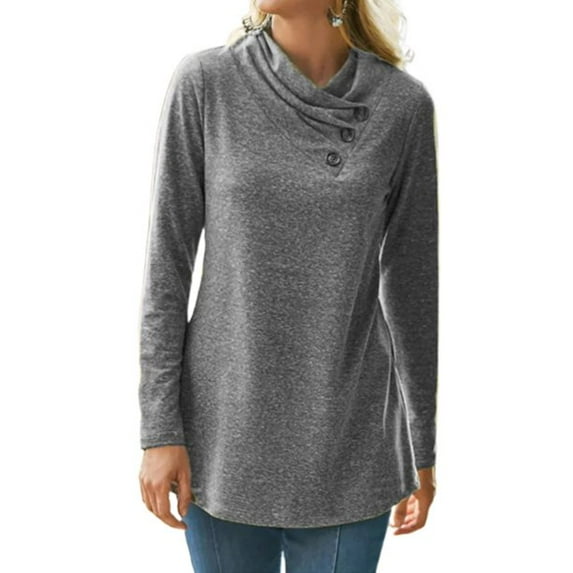 Uhndy Womens Plain Pullover Cowl Neck Long Sleeve Blouse Loose Jumper Casual T-Shirt Tops Tee Plus Size