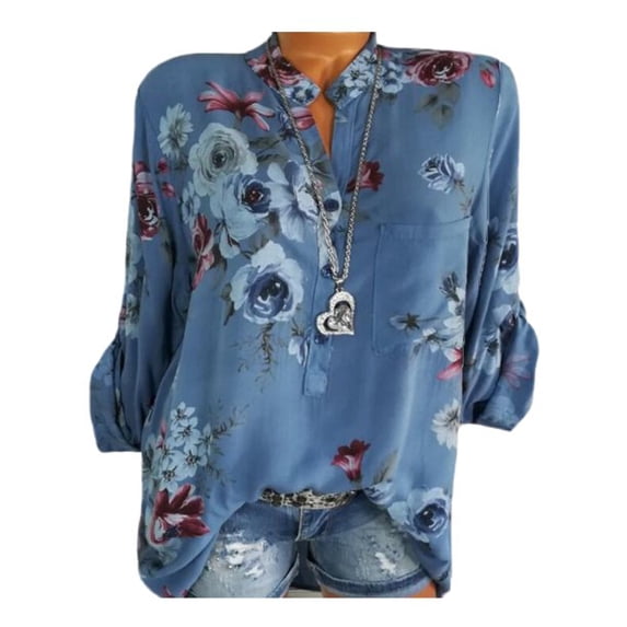 Uhndy Womens Plus Size Boho Floral Long Sleeve Blouse Tunic Tops Beach Casual T Shirts-LQ