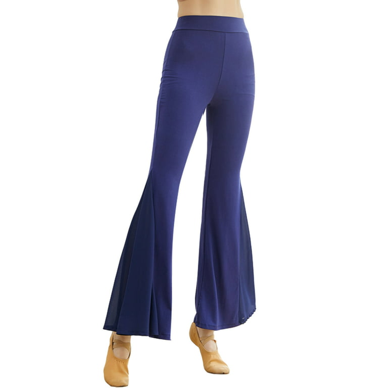 Women Elastic High Waist Flare Pants Ruffle Bell Bottom Yoga Pants
