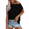 thumbnail image 1 of Uhndy Womens Shirts Off Shoulder Tops Casual Short Sleeve T Shirt Boat Neck Blouse Tops, 1 of 3