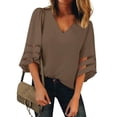 thumbnail image 1 of Uhndy Womens Summer Patchwork Blouse 3/4 Sleeve V Neck Casual Loose Shirt Tops-LQ, 1 of 2