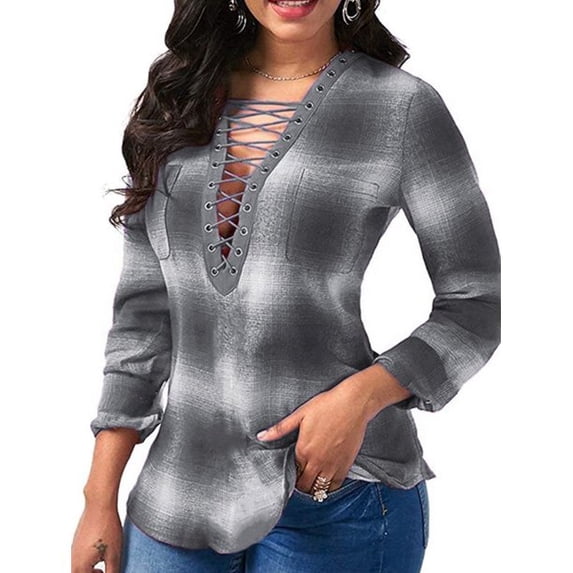 Uhndy Womens Tie Dye Long Sleeve V Neck Cross Criss T-shirts Blouse Casual Fall Winter Tunic Gradient Round Hem Tee Shirts Ombre Pullover Tops Plus