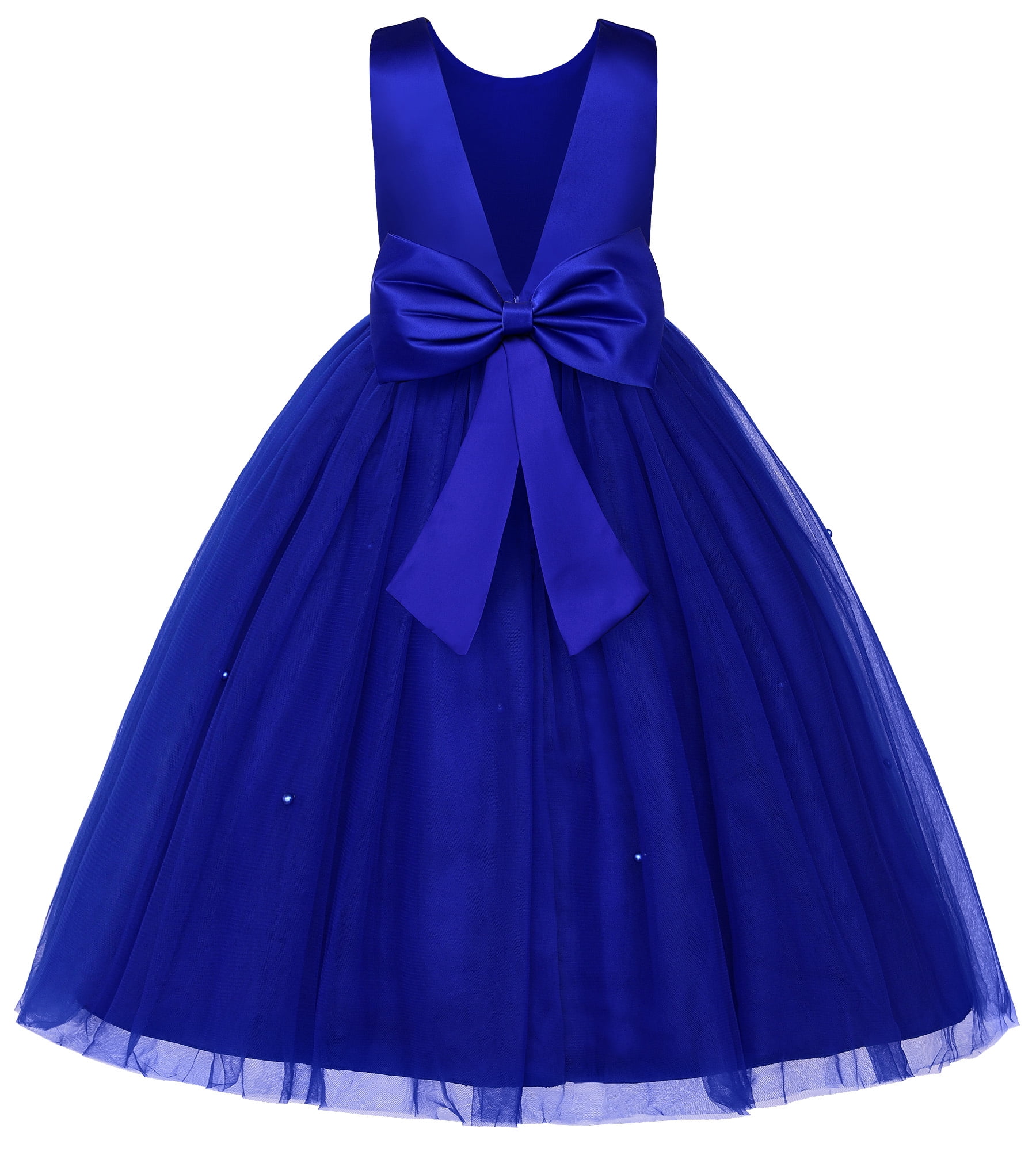 Satin Tulle Ball Gown Flower Girl Dress with V Neck and Sash Ribbon Crystals