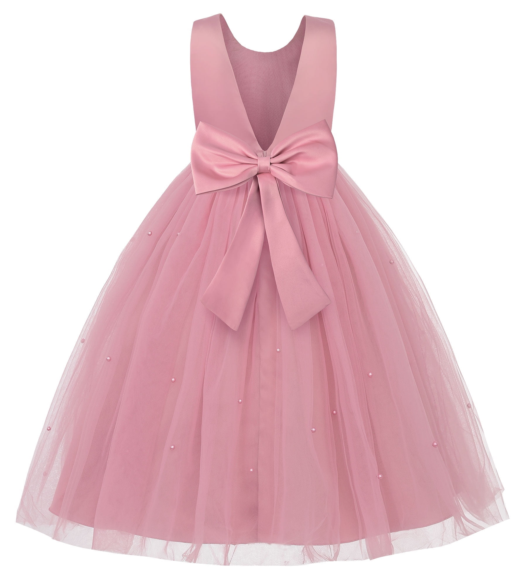 Princess V Back Ivory Satin Organza Ball Gown Wedding Flower Girl Dress