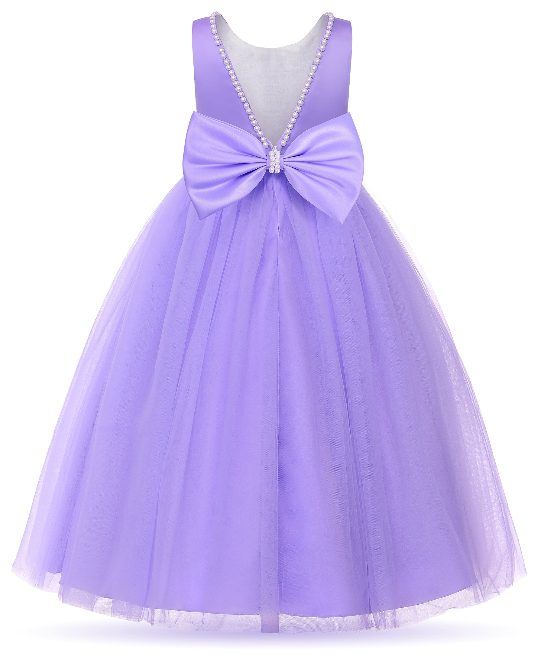 Sunnypetal Lace Appliqué Layered Tulle Ball Gown Flower Girl Pageant Dress with Bow main image 0