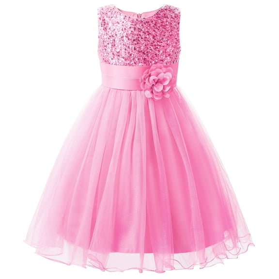 Uhnice Sequin Sleeveless Tulle Mesh Flower Girl Party Dress (Pink, 3 Years/110)