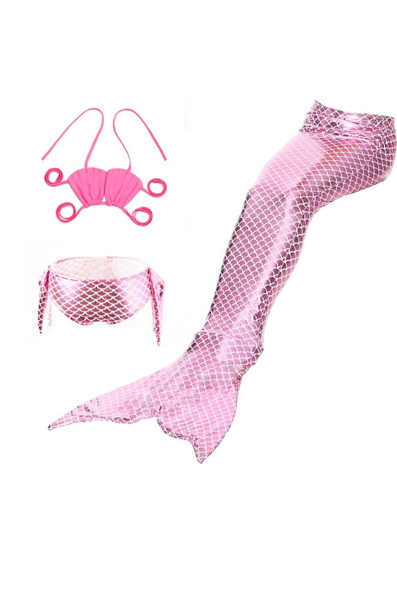 【Uhome】3-12Y Girls Mermaid Swimsuit 3PCS Hot Spring Bikini Bathing suits with Fish Tail Kids Beach Costume Set
