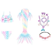 Uhome 3 Piece Girls Swimsuit Bathing Suits Bikini Set Cover Up for Girl 3-12 Years with Jewelry Set