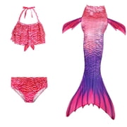 Uhome 3PCS 3-12Y Girls Mermaid Bathing Suit Hot Spring Bikini Swimsuits with Fish Tail Kids Beach Costume Set