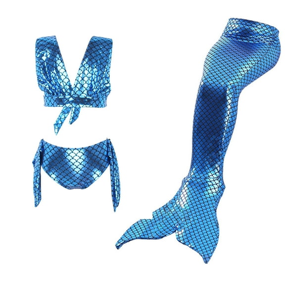 【Uhome】3PCS Girls Mermaid Swimsuit 3-12Y Hot Spring Bikini Bathing suits with Fish Tail Kids Beach Costume Set