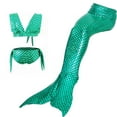 thumbnail image 1 of 【Uhome】3PCS Girls Mermaid Swimsuit 3-12Y Hot Spring Bikini Bathing suits with Fish Tail Kids Beach Costume Set, 1 of 7
