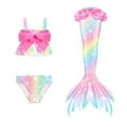 thumbnail image 1 of 【Uhome】3PCS Girls Mermaid Tail Swimsuit Cute Costume Set with Fish Tail Kids Beach Bikini Bath Suit 3-12Y, 1 of 7