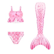 Uhome 3PCS Girls Mermaid Tail Swimsuit Cute Costume Set with Fish Tail Kids Beach Bikini Bath Suit 3-12Y