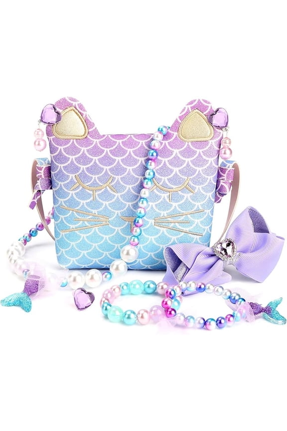 【Uhome】7PCS Purse For Little Girls Dress Up Jewelry Pretend Play Kids Accessories Mermaid Gifts