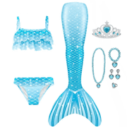 9PCS Girls Mermaid Bathing Suit & Fish Tail Cute Ruffle Tankini Swimsuits for 3-12Y Kids Beach Swimwear with Accessories