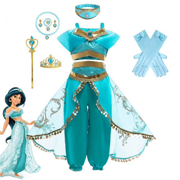【Uhome】Cinderella Princess Dress Girls Halloween Party Cosplay Costume Toddler Puffy Sleeve Blue Fancy Outfit