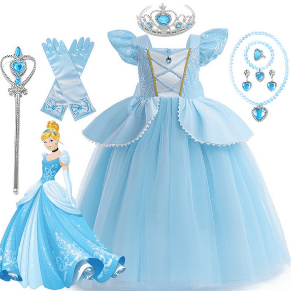 【Uhome】Princess Cinderella Costume for Girls Kids Cosplay Dress Carnival Halloween Party Outfit