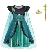Uhome Princess Dress With Cape Girls Christmas Birthday Party Cosplay Costume Toddler Ruffle Sleeve Fancy Outfit Gift Dark Green