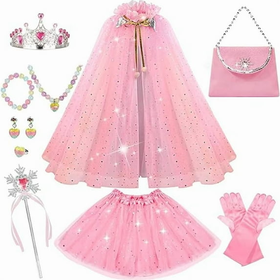 【Uhome】Princess Dress up Clothes for Little Girl, 11Pcs Princess Cape with Crown, Princess Dresses for Girl 3-8 Birthday Gift