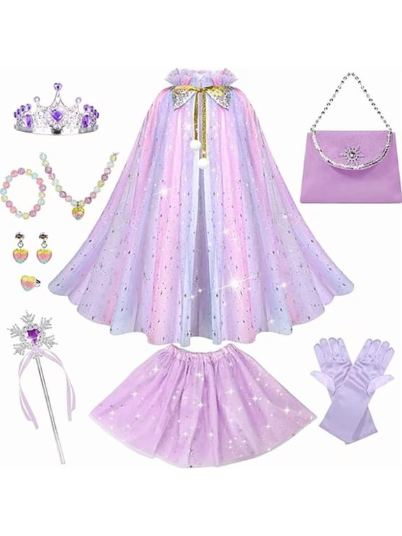【Uhome】Princess Cape Set for Little Girl, 11Pcs Princess Cape with Crown for 3-10 Years Girl Birthday Gift