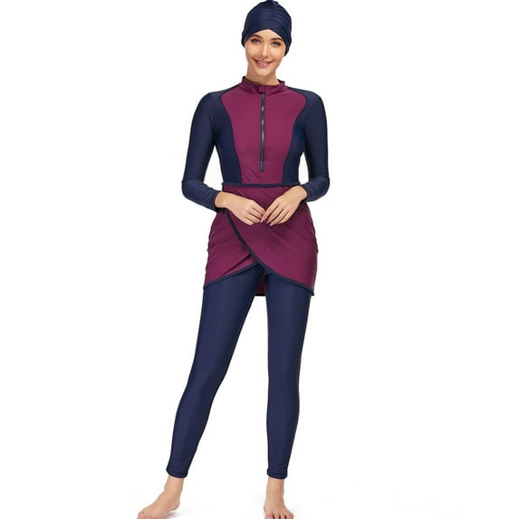 【Uhome】Women Modest Burkini Swimsuits Muslimah Swimwear Full Body Swim Tops Pants Hijab 4 Piece Rash Guard