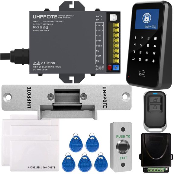 UHPPOTE Full Complete 125KHz RFID Card Access Control System Kit with Electric Strike Lock & Remote Control for Single-Door