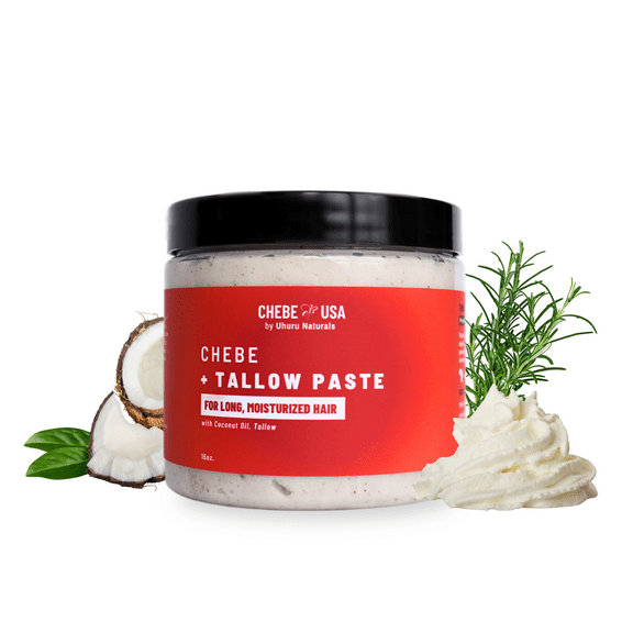 Uhuru Naturals Chebe Paste  100% Natural - Made with Cow Fat (Tallow) - Organic Hair Blooming Treatment Formula-Promotes Keratin Development For Teens Men & Women (16 Ounce)