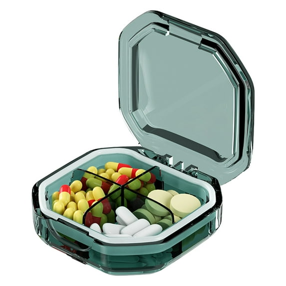 Uhuya 4 Compartment Small Pill Box, Moisture Proof Pill Case, Travel Pill Organizer for Pocket Purse, Daily Portable Medicine Vitamin Box, Fish Oil Box, Supplement Box Green