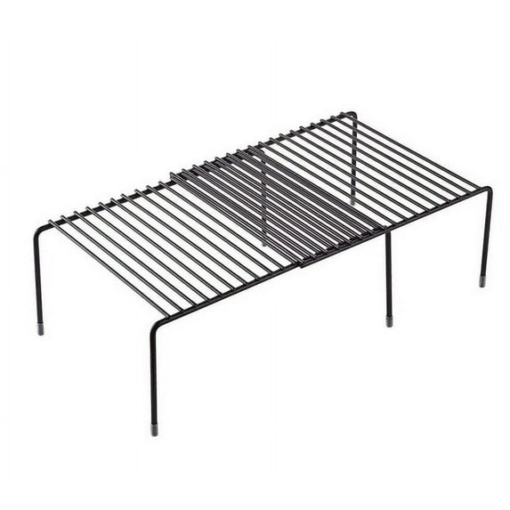 Uhuya Cabinet Storage Shelf Rack, Expandable Metal Rustproof Kitchen Counter and Cabinet Shelf, Storage Rack Organizer Space Saver for Kitchen, Fridge, Cabinet, Bathroom Black