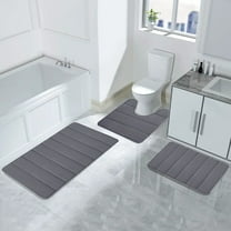 Uhuya Memory Foam Bath Mat Set, Bathroom Rugs for 3 Pieces, Toilet Mats, Soft Comfortable, Water Absorption, Non-Slip, Thick, Machine Washable, Easier to Dry for Floor Mats, Dark Gray