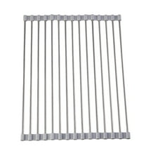 Uhuya Roll Over Sink Dish Drying Rack Foldable Kitchen Rolling Dish Drainer Stainless Steel Wire Drying Mat for Counters Gray