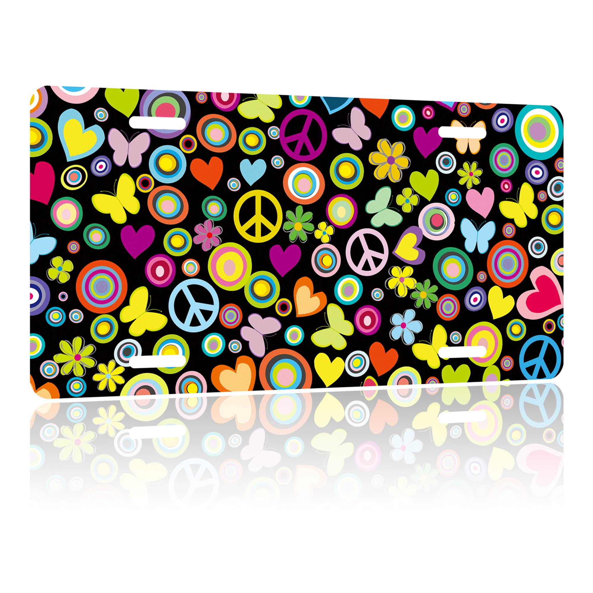 Abstract Hippie Flower License Plate Frames - 2 Pack Aluminum Car Plate Covers