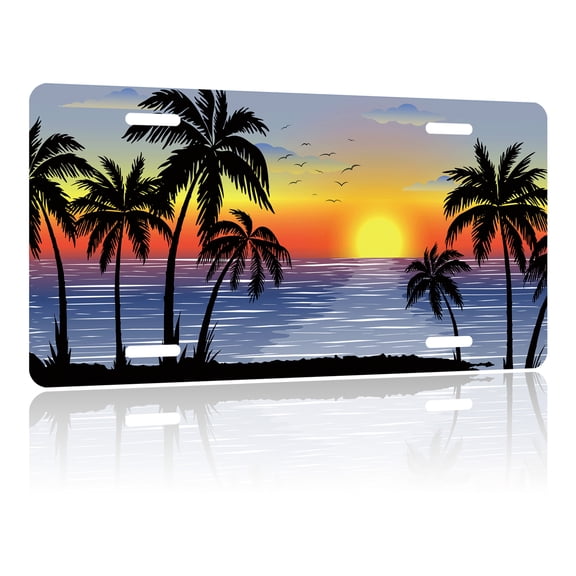 Uiaoiais License Plate Palm Trees at Sunset Tropical Landscape License Plate Cover Aluminum License