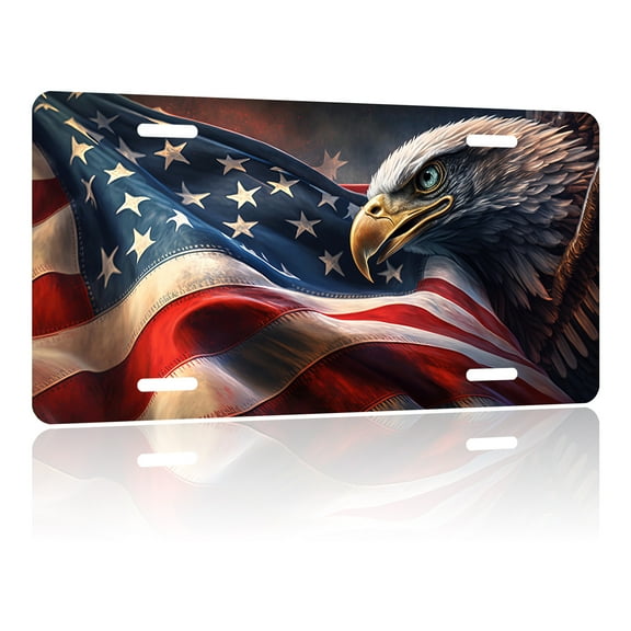 Uiaoiais USA Flag with Eagle License Plates Aluminum Novelty License Plate Decorative Cover