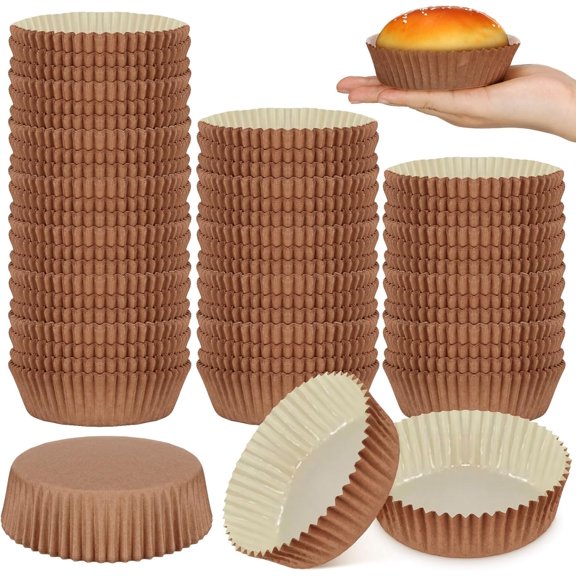 Uiifan Disposable Round Cupcake Liners Paper Baking Cups Wrappers Microwave Oven Safe Bakeware Mold for Snacks Cakes(Natural,50 Pack)