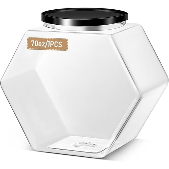 Uiifan Hexagonal Plastic Fish Bowl Jar with Lid, Clear Container, 70 oz