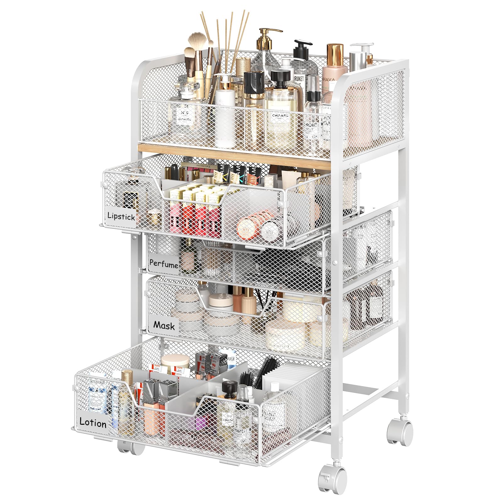 Uiithokyia Rolling Makeup Cart JMS2 Organizer with 4 Floor Skincare