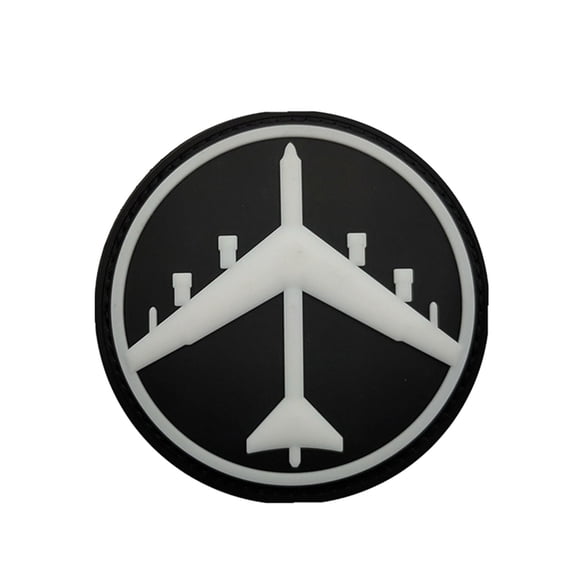 Uijokdef 1 PCS B-52 Bomber Aircraft PVC Morale Patch, Black and Gray, Military Style, Hook Fastener, 3.74 x 3.74 Inch, Round Tactical Patch