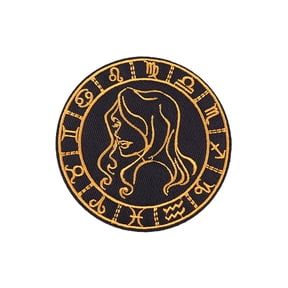 Uijokdef 1 PCS Constellation Embroidered Iron-On Patch, Black and Gold, 3.15 inches
