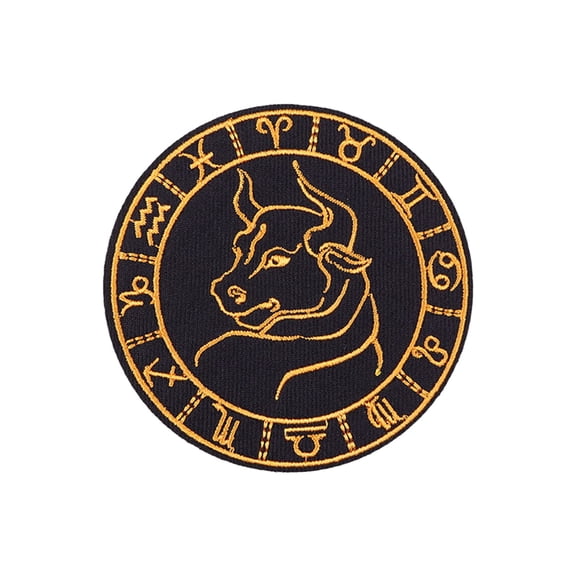 Uijokdef 1 PCS Constellation Embroidered Iron-On Patch, Black and Gold, 3.15 inches