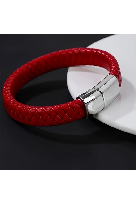 1 PCS Fashionable  and Minimalist Cross Stainless Steel Leather Bracelet With Charming Suitable for both men and women
