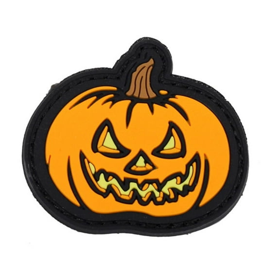 Uijokdef 1PCS Halloween Jack-o'-Lantern PVC Morale Patch, Orange and Black, Hook Fastener Backing, 2x2.2 Inch