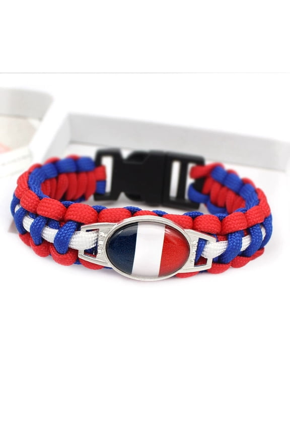 Country Flag Paracord Survival Bracelet, Color Woven Design, 8-10 Inches Length, Alloy Metal Buckle