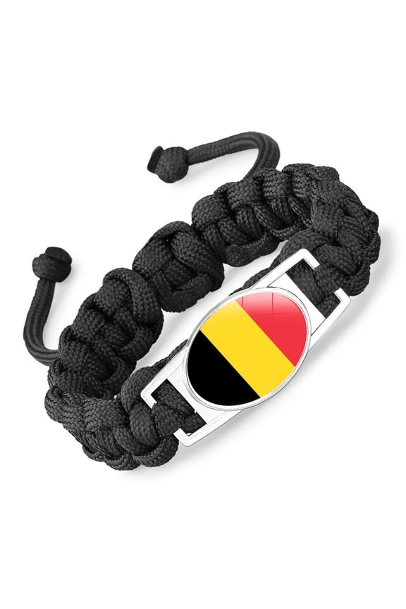 National Flag Paracord Survival Bracelet, Black, 6.69 Inch Adjustable Length, 20g Weight