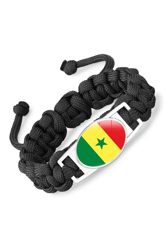National Flag Paracord Survival Bracelet, Black, 6.69 Inch Adjustable Length, 20g Weight