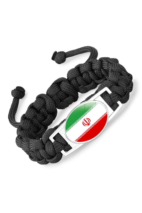 National Flag Paracord Survival Bracelet, Black, 6.69 Inch Adjustable Length, 20g Weight