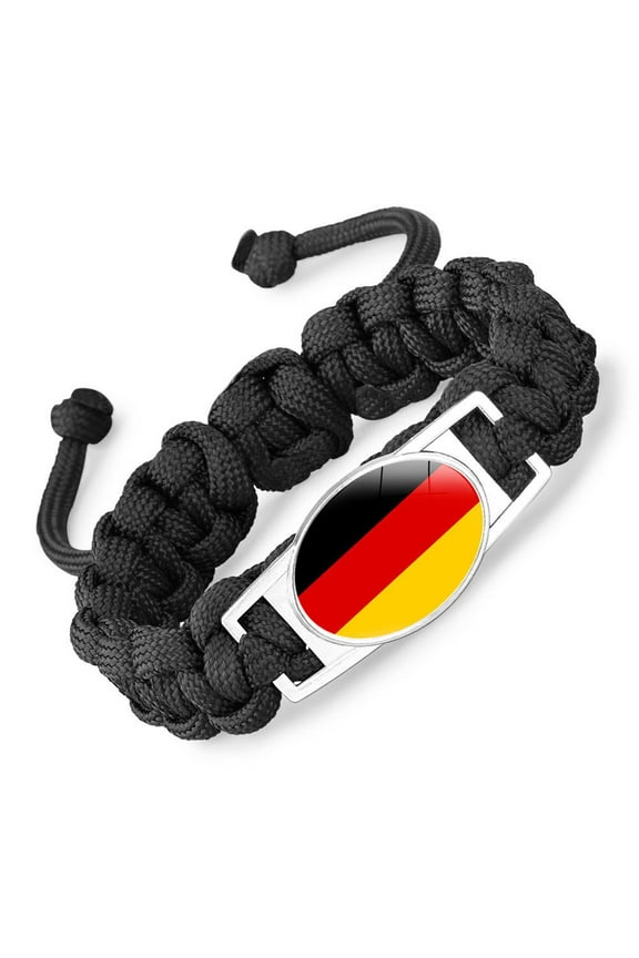 National Flag Paracord Survival Bracelet, Black, 6.69 Inch Adjustable Length, 20g Weight