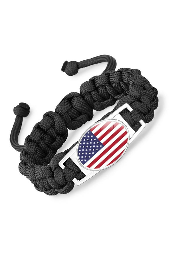 National Flag Paracord Survival Bracelet, Black, 6.69 Inch Adjustable Length, 20g Weight