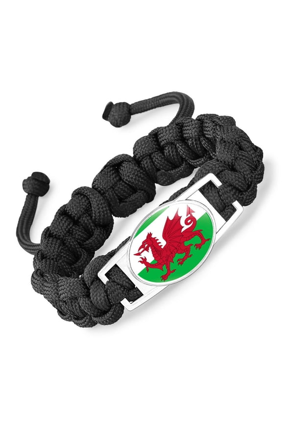 National Flag Paracord Survival Bracelet, Black, 6.69 Inch Adjustable Length, 20g Weight