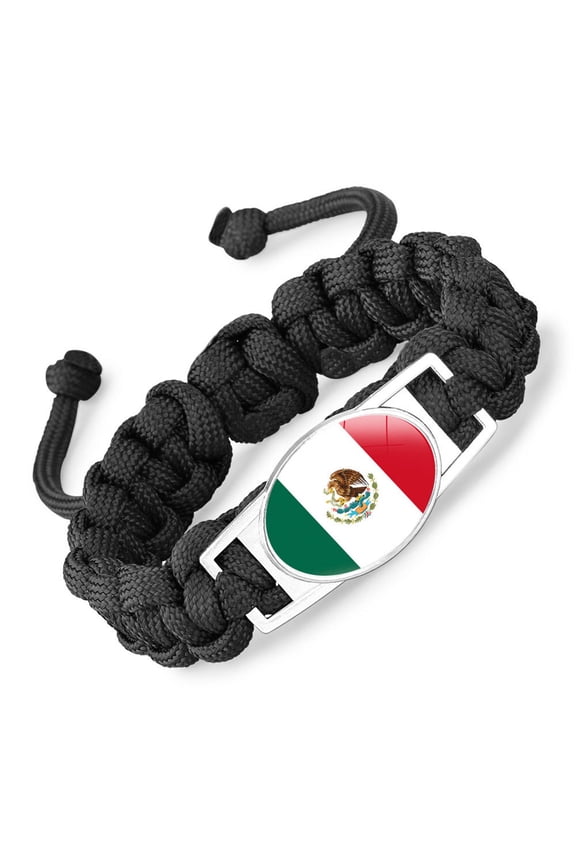 National Flag Paracord Survival Bracelet, Black, 6.69 Inch Adjustable Length, 20g Weight